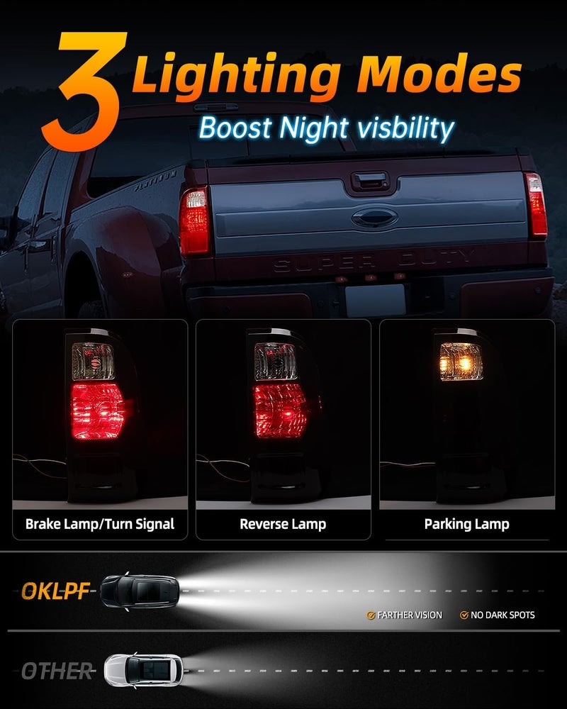 OKLPF Rear Brake Tail Light Compatible With 2008-2016 Ford F250 F350 F-250 F-350 F450 F550 Super Duty,Replace BC3Z13405A BC3Z13404A,Replacement Red Taillight Assembly,Driver and Passenger Side - Image 3